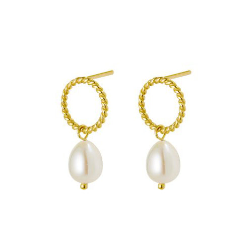 Twist Huggie Pearl Drop Earring