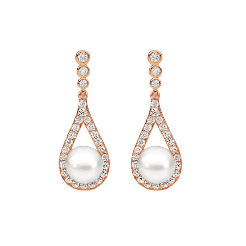 Sterling silver CZ & pearl drop earrings