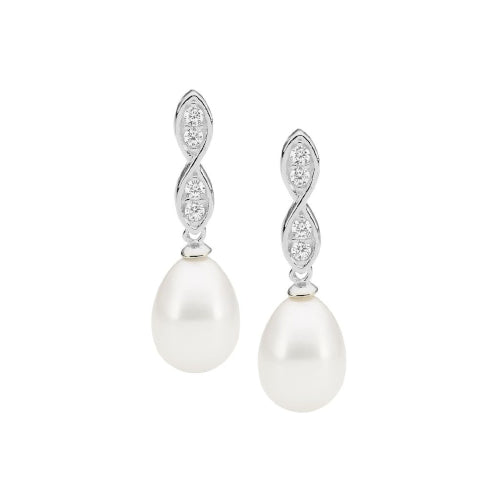 Sterling Silver CZ twist earrings.