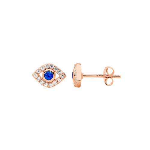 Rose plated evil eye earrings