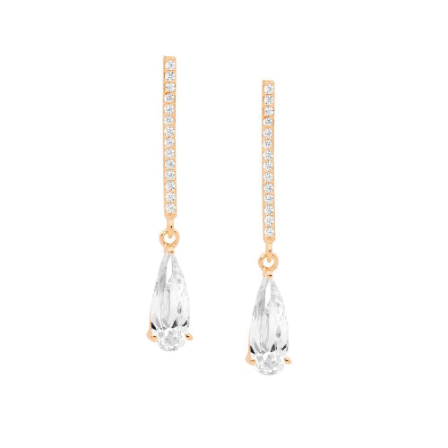Sterling silver long cz earrings