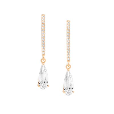 Sterling silver long cz earrings