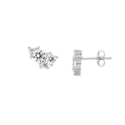 CZ & silver cluster stud earrings
