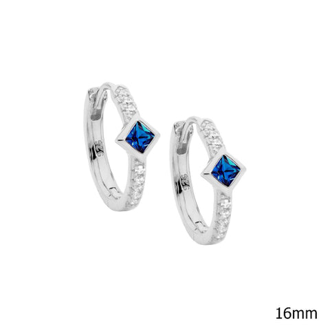 Silver & blue CZ hoops