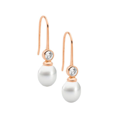 Pearl & CZ hook earrings