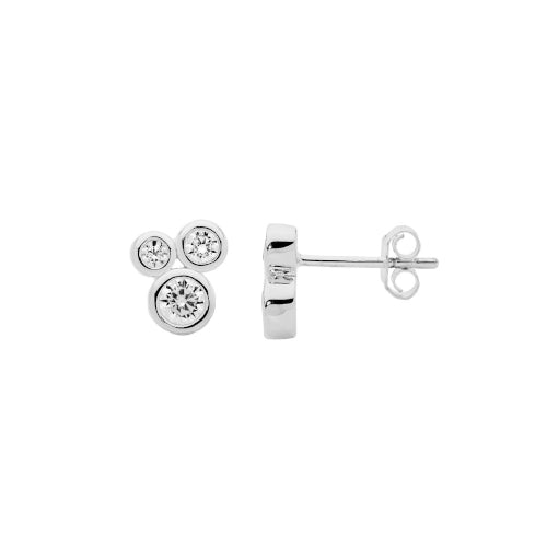 Silver bezel set CZ cluster earrings