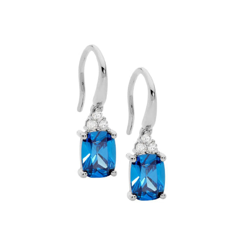 Blue CZ Hook Earrings