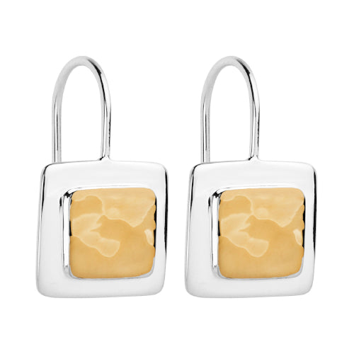 Two tone beaten square earrings