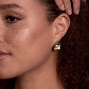 Two tone beaten square earrings