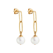 Pearl & long link earrings