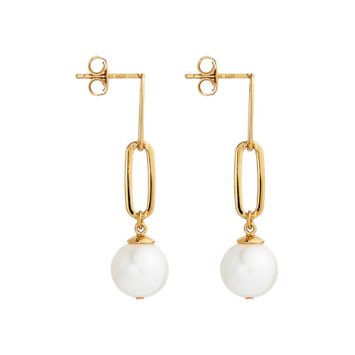 Pearl & long link earrings