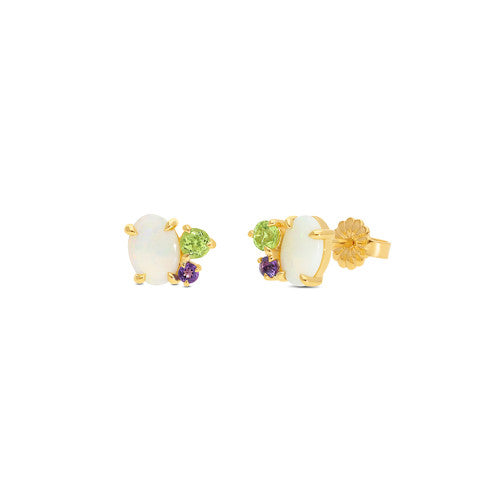 9ct Opal Ameth & Peridot Studs