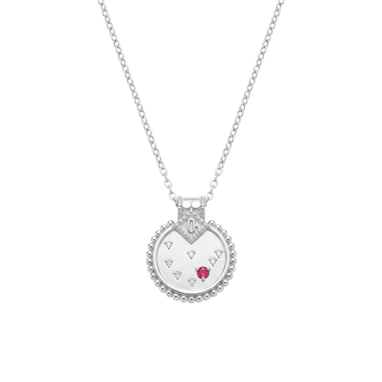Bead Edge Ruby Cz Pendant Necklace