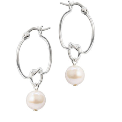 Sterling silver pearl hoops