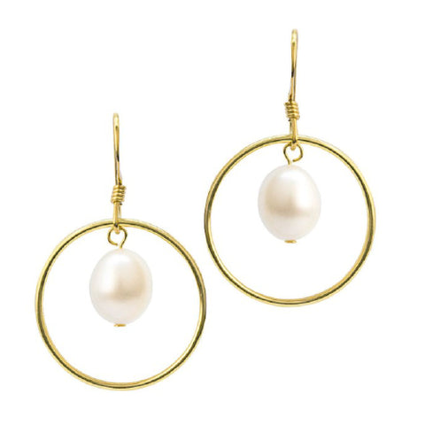 Circle & pearl drop earrings