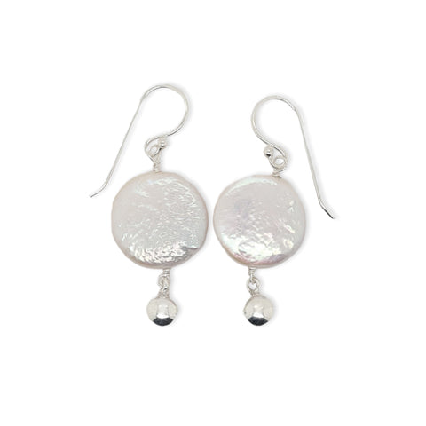 Sterling silver disc pearl earrings