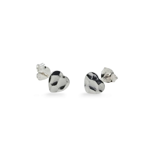 Hammered Finish Heart Studs
