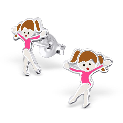 Sterling silver ballet girl stud earrings.