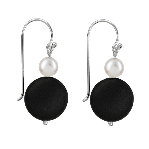 Sterling silver onyx pearl earrings