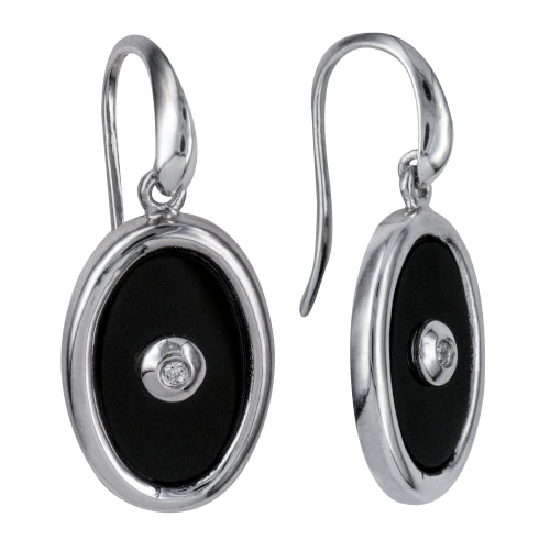 Sterling silver Onyx CZ earrings