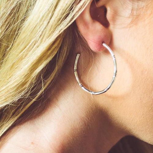 Bamboo Hoop Earrings Silver
