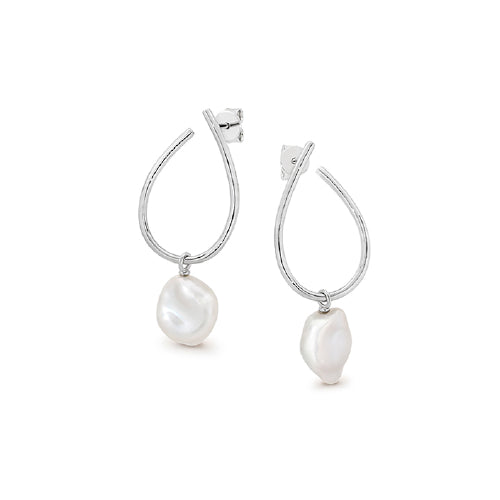 Sterling Silver U-shaped Keshi Earring