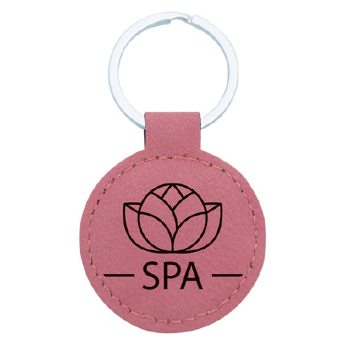 Engraved Round Pink Leather Keyring