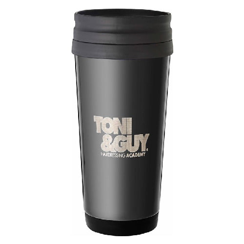 Black engraved coffee cup