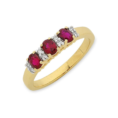 9ct Yellow Gold Ruby Diamond ring