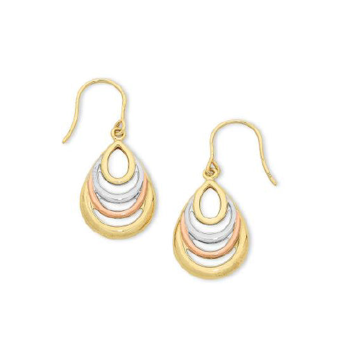 9ct 3 tone drop earrings