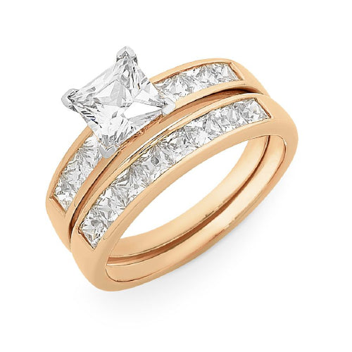 9CT ROSE GOLD CZ BRIDAL SET