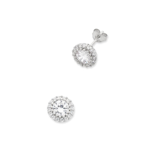 9CT WHITE GOLD CZ STUD EARRINGS.