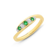 9ct yellow gold Natural Emerald & Diamond ring.