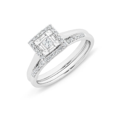 9ct white gold bridal set.