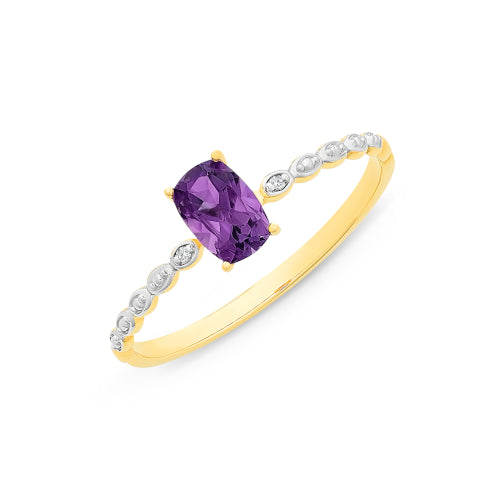 9ct Amethyst & Diamond Ring
