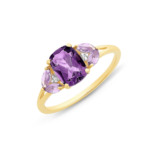 9ct Amethyst & Diamond Ring
