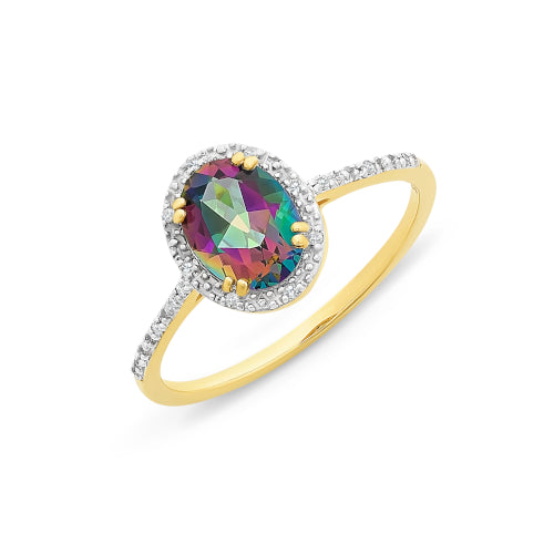 9ct gold Mystic Topaz & Diamond ring