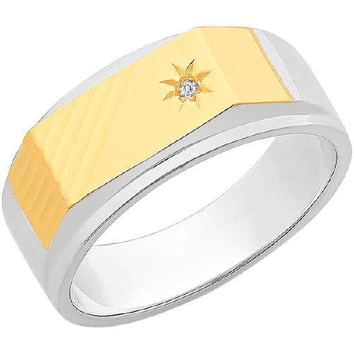 9ct & Sterling Silver Diamond Gents Ring