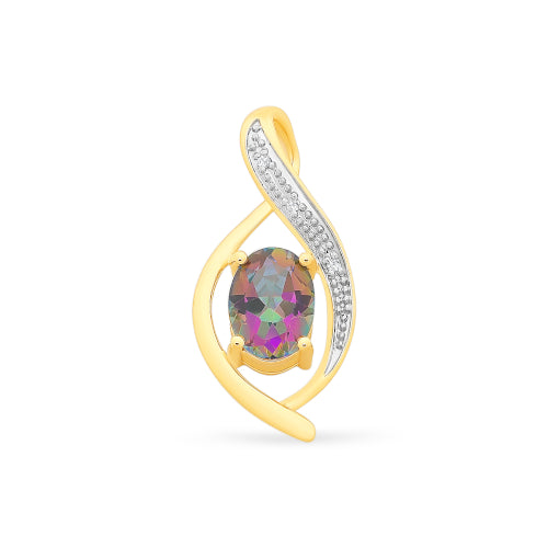 9ct gold mystic topaz diamond pend