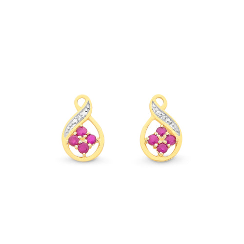 9ct gold natural ruby diamond earrings
