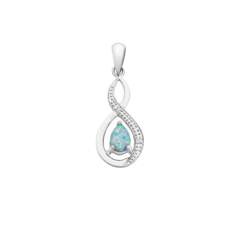 9ct white gold  opal diamond pendant