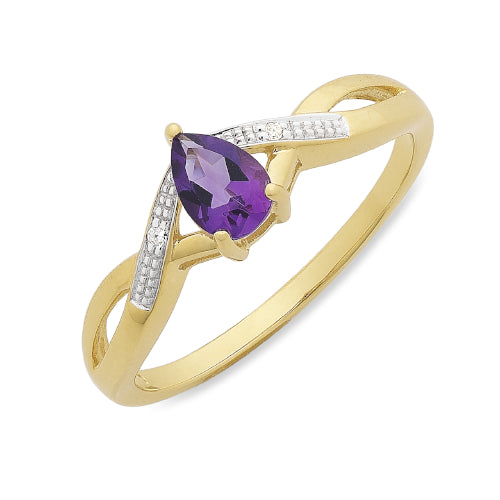 9ct Amethyst Diamond Ring
