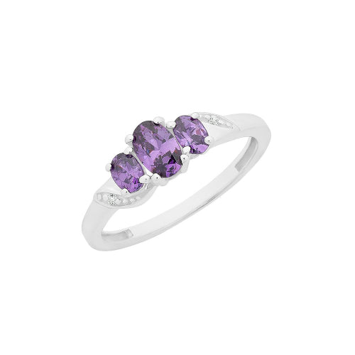 Sterling silver Diamond & Amethyst ring
