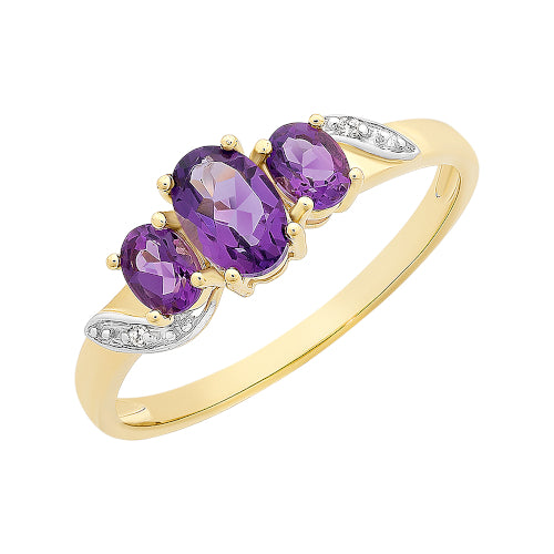 9ct Amethyst & Diamond ring