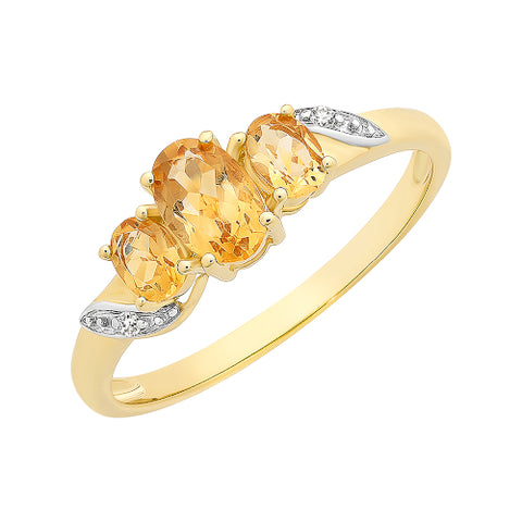 9ct Citrine & Diamond ring