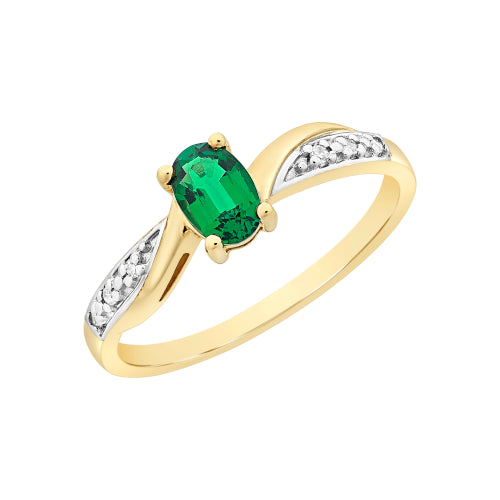 9ct Created Emerald & Diamond Ring