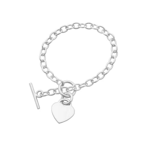 Sterling Silver T-bar Heart Bracelet