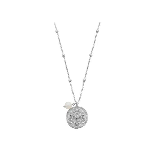 Sterling Silver Coin & Pearl Necklace