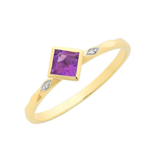9ct Amethyst & Diamond Ring