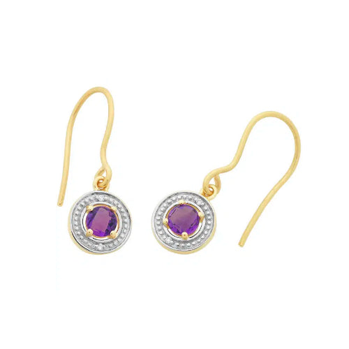 9ct Amethyst & Diamond Earrings